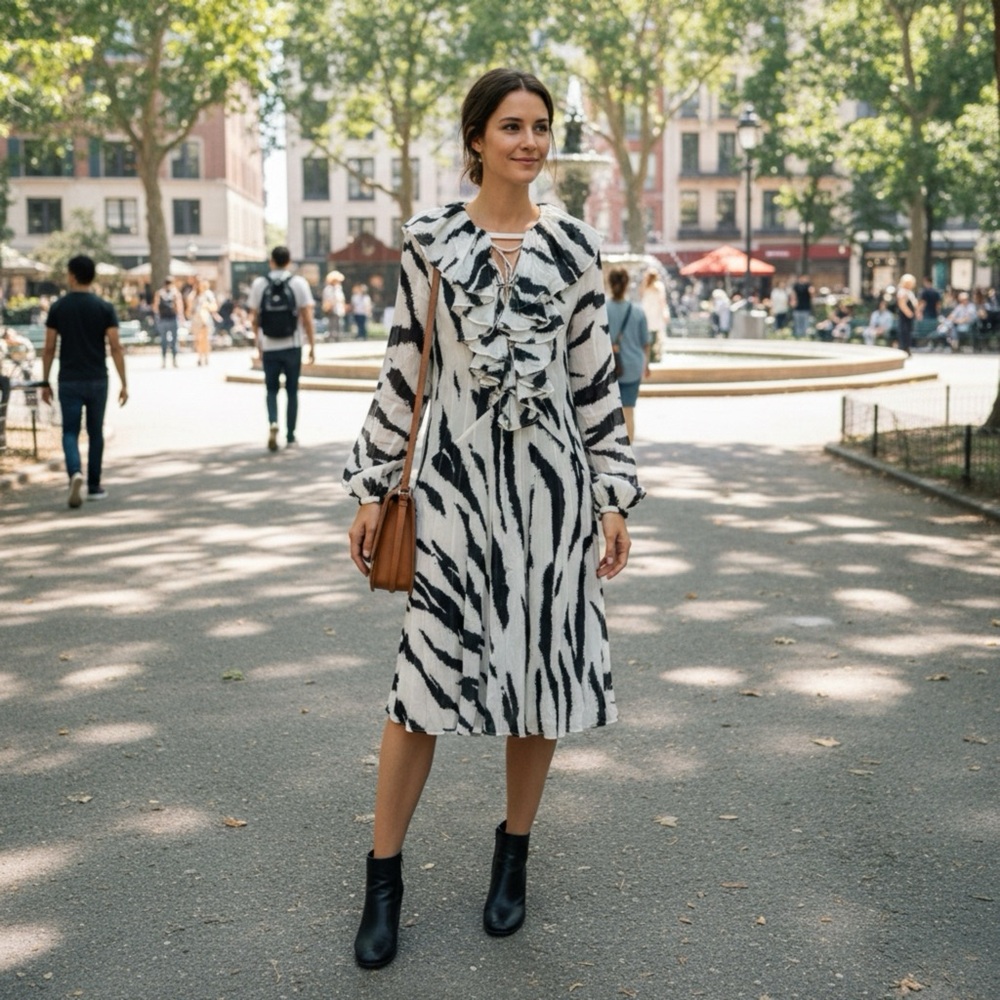 👀‼️Philosophy di Lorenzo Serafini Black and White Zebra Print Dress - Picture 7 of 10